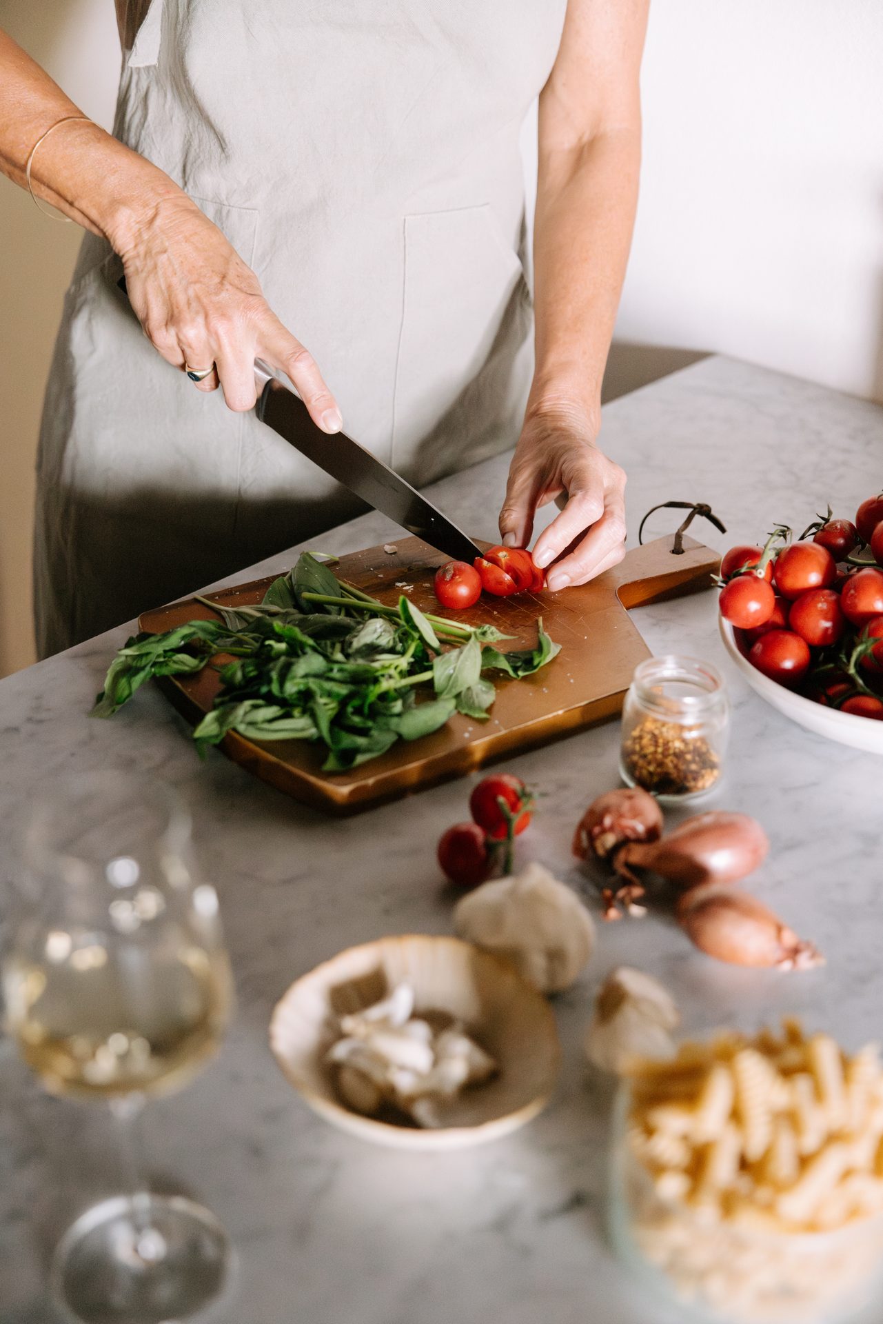 Preparing food at the kitchen island