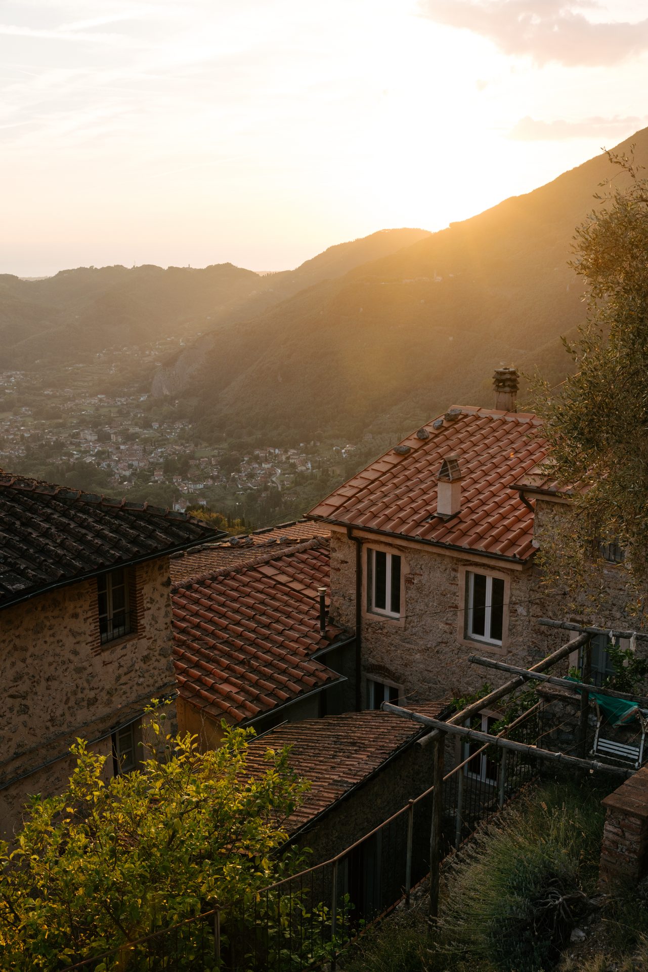 Evening light over the village rooftops